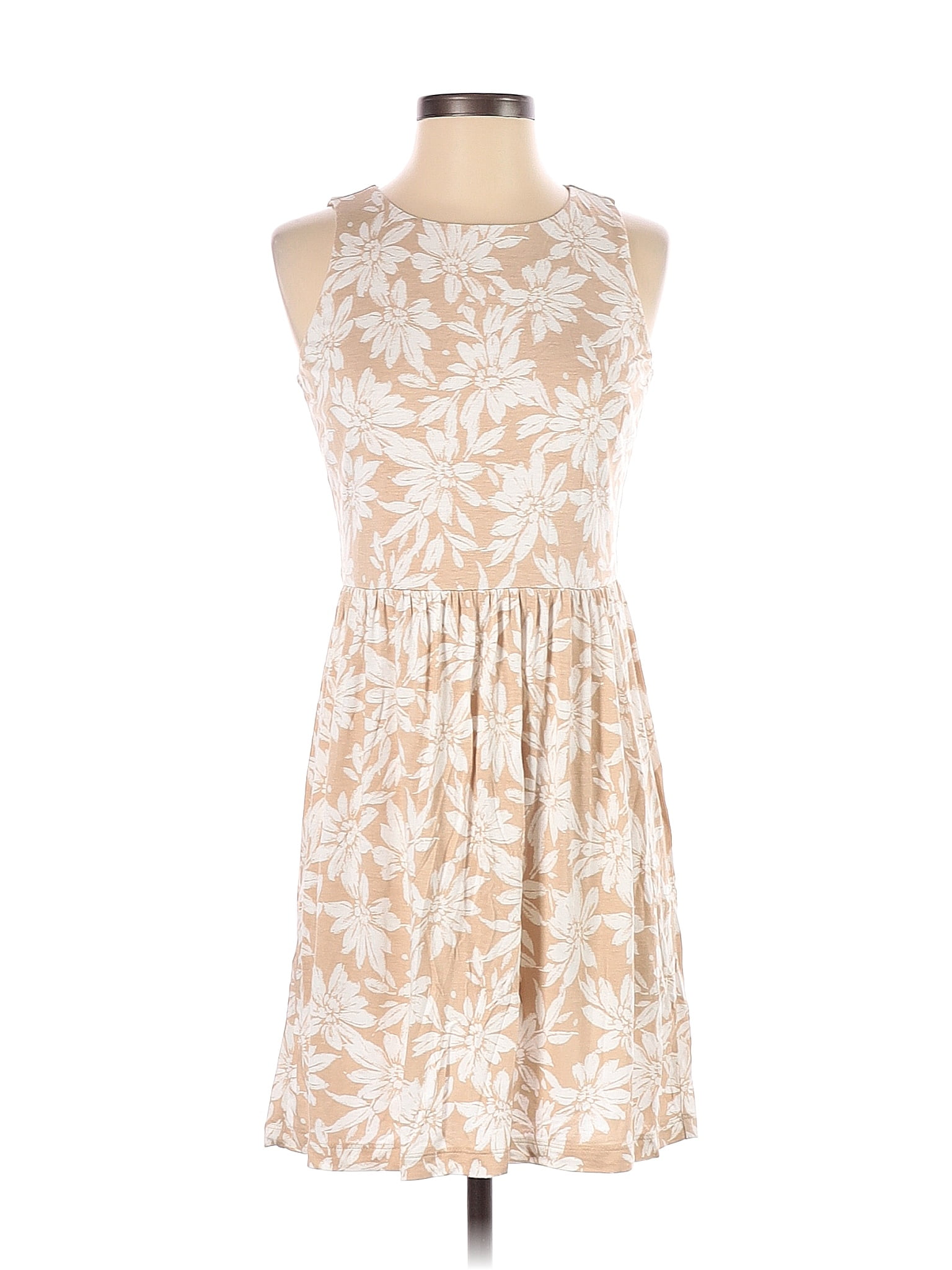 Ann Taylor LOFT Outlet Tan White Casual Dress Size S (Petite) 55 off