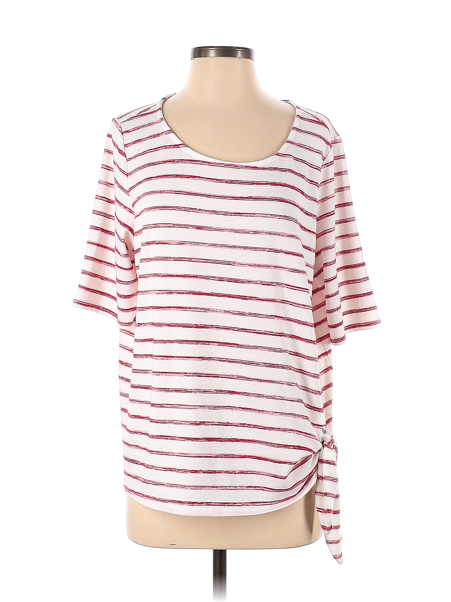 Belle By Kim Gravel Stripes White Short Sleeve Blouse Size M - 73% off ...