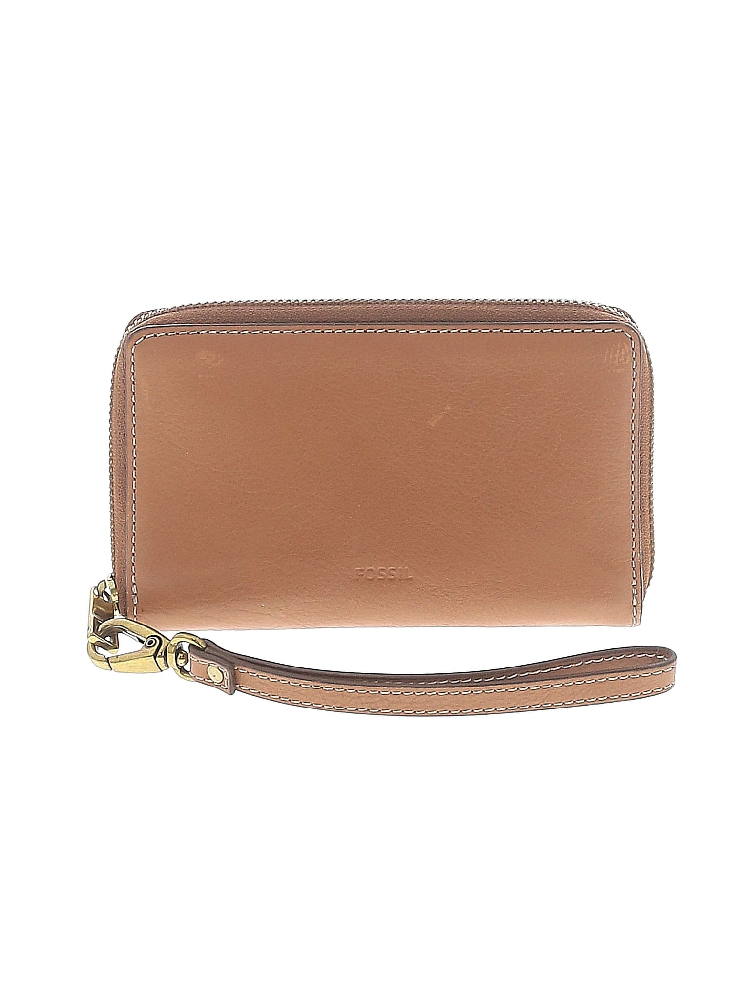 Fossil 100 Leather Solid Tan Leather Wristlet One Size 70 off thredUP