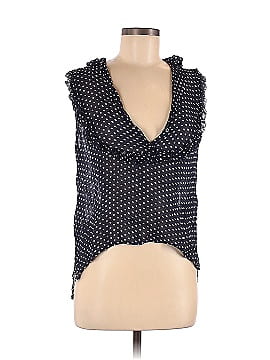 White Black Polka Dot Ruffles Sleeveless Shirt Blouse