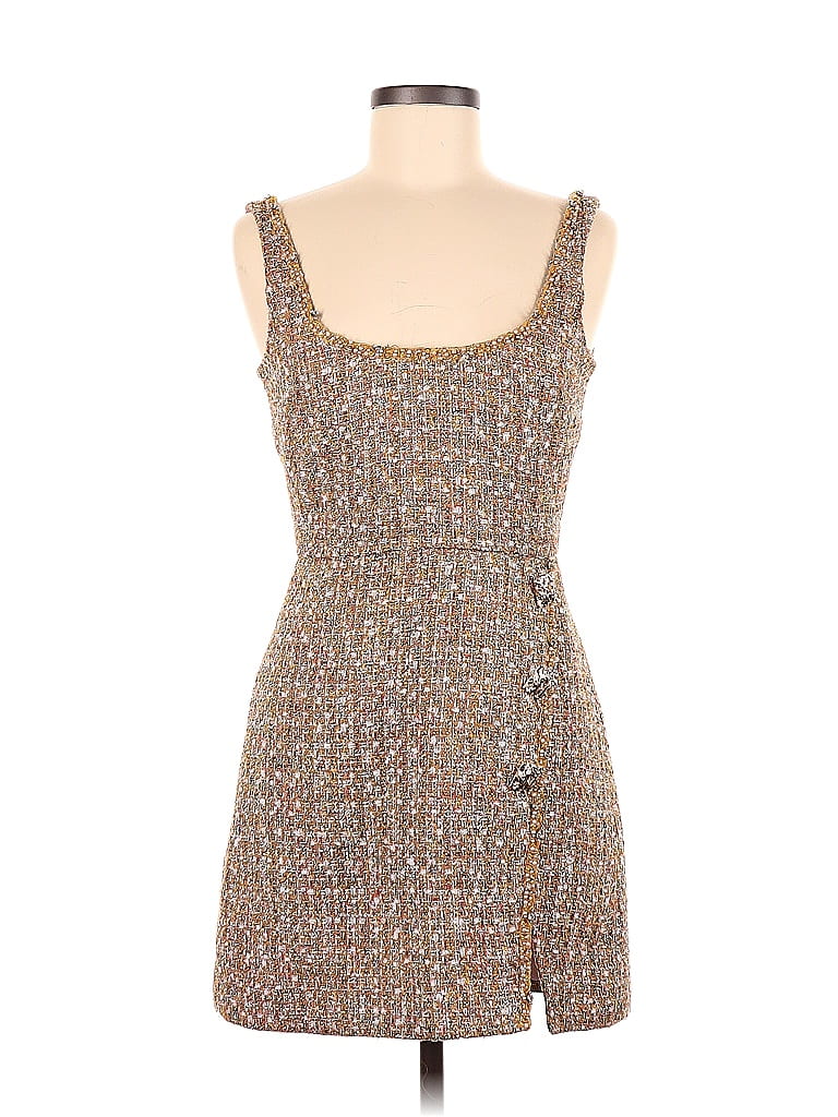 SelfPortrait Tweed Gold Tinsel Boucle Tweed Mini Dress Size 4 62