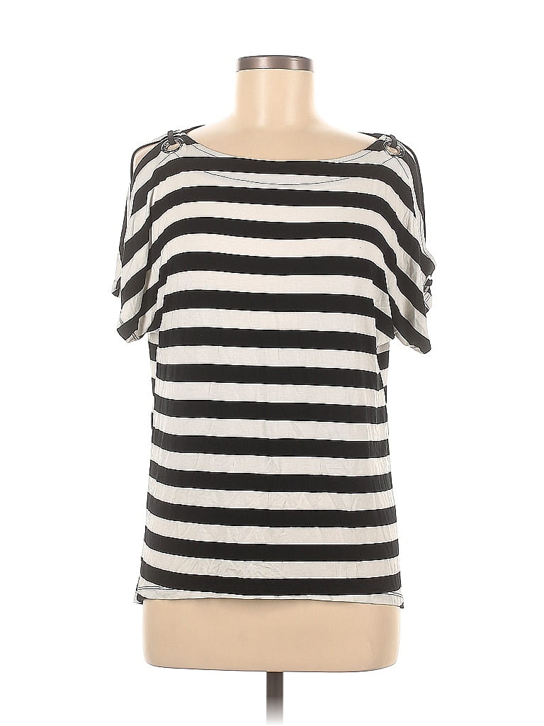 Spense Stripes Multi Color Black Short Sleeve Top Size M - photo 1