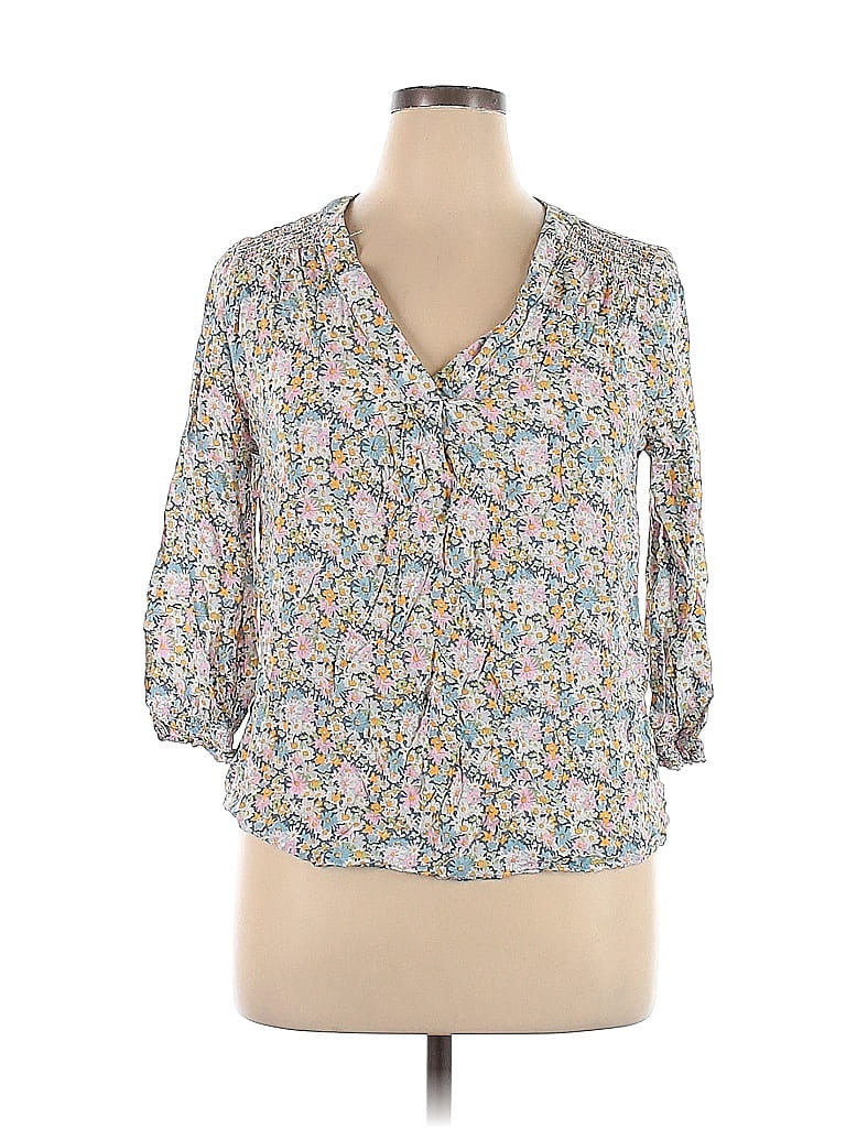 Cynthia Rowley TJX 100% Rayon Floral Pink Long Sleeve Blouse Size XL ...