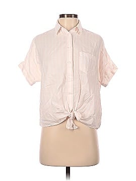 Madewell Short-Sleeve Tie-Front Shirt in Pink Stripe (view 1)