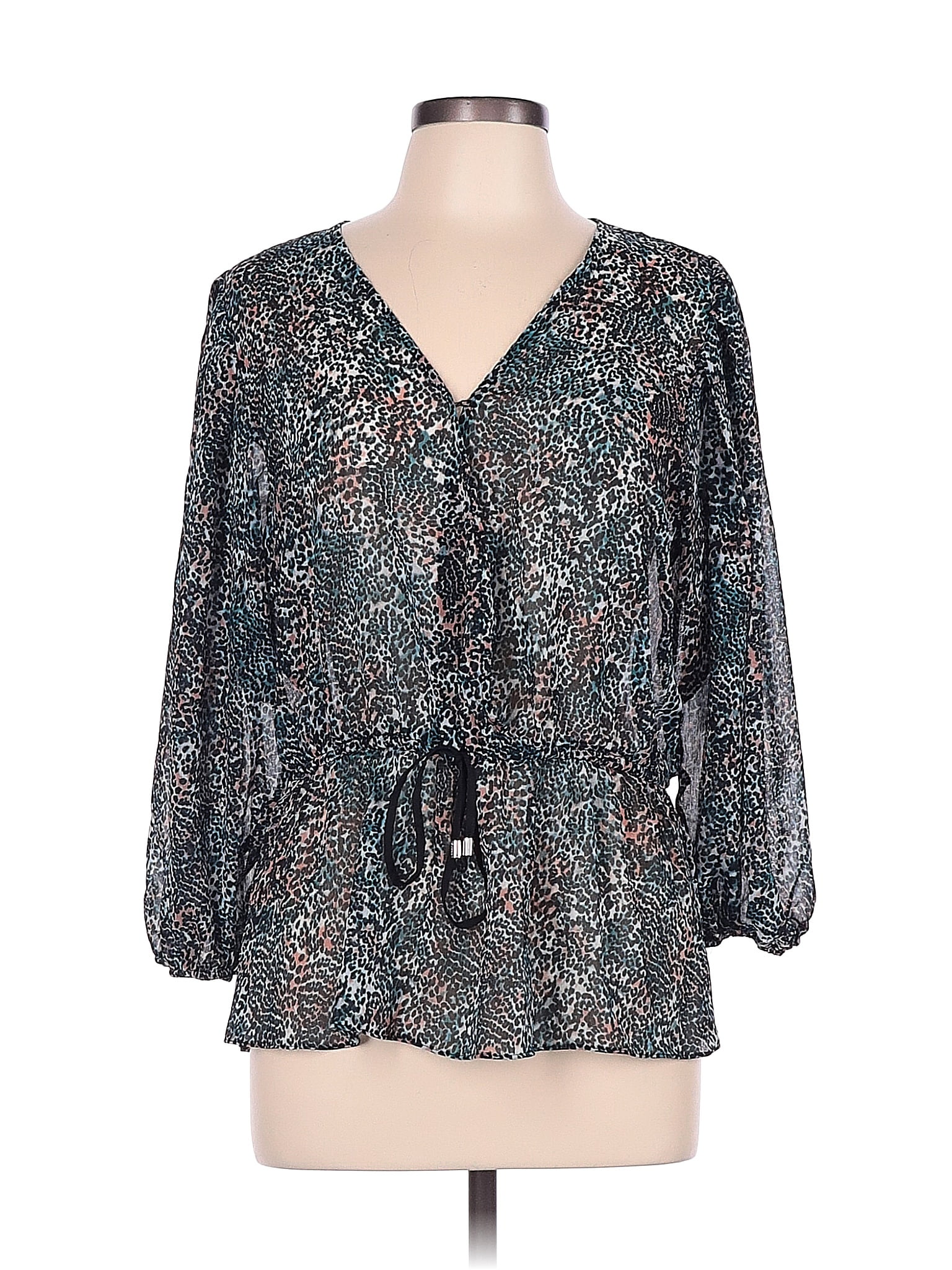 DKNY Gray Teal Long Sleeve Blouse Size L - 91% off | ThredUp