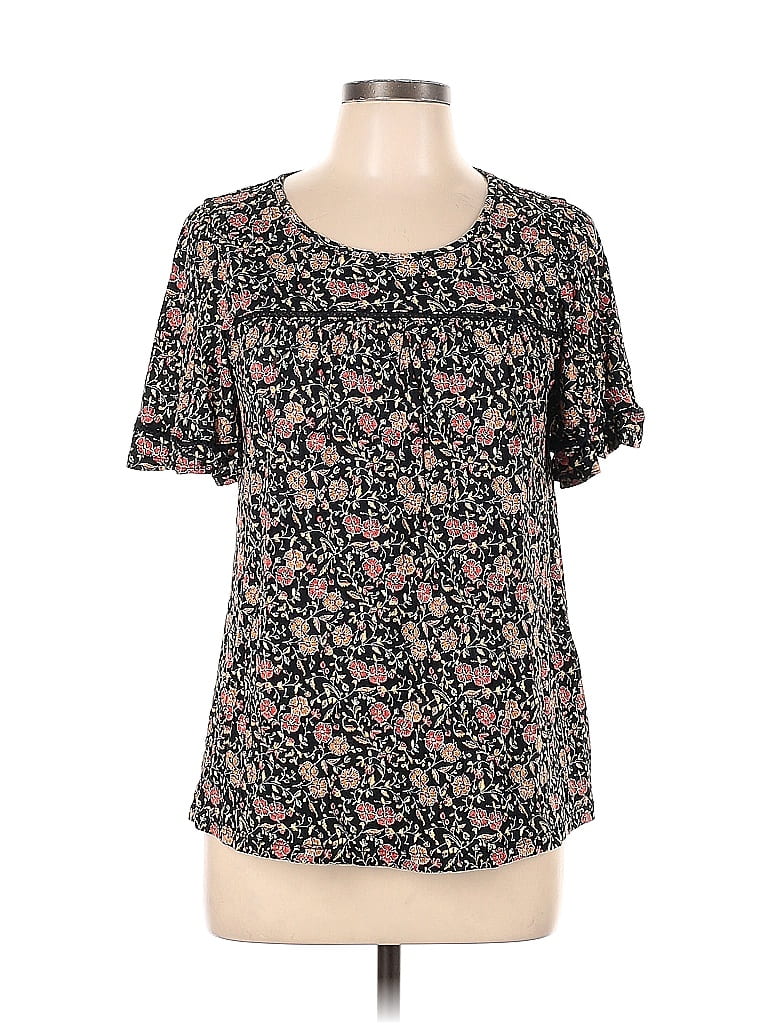 Old Navy 100% Rayon Floral Multi Color Black Short Sleeve Blouse Size L ...