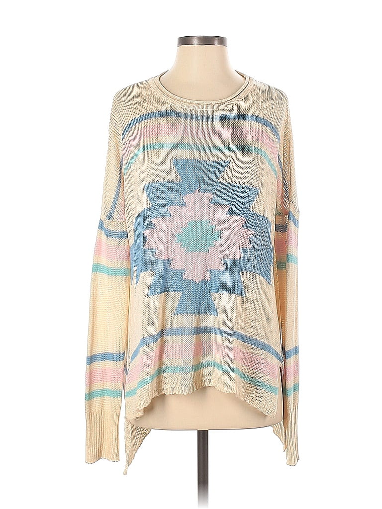 Mumu Mellow 100% Polyester Floral Jacquard Floral Motif Batik Aztec Or Tribal Print Ivory Pullover Sweater Size XS - photo 1