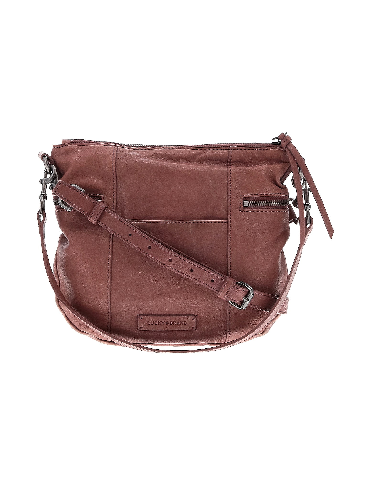 Lucky Brand 100 Leather Solid Brown Pink Leather Satchel One Size 70