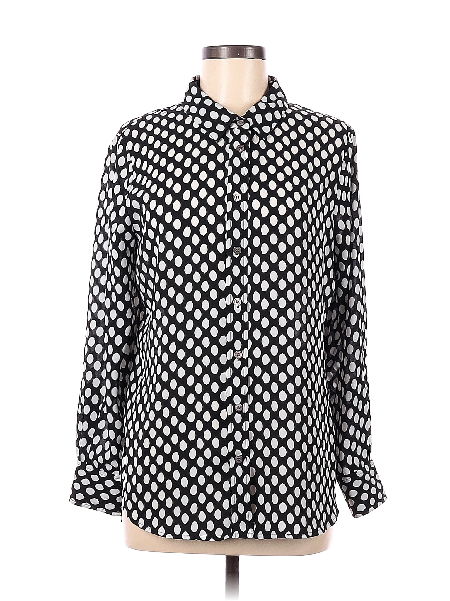 Vince Camuto 100% Polyester Polka Dots Black Long Sleeve Blouse Size M ...