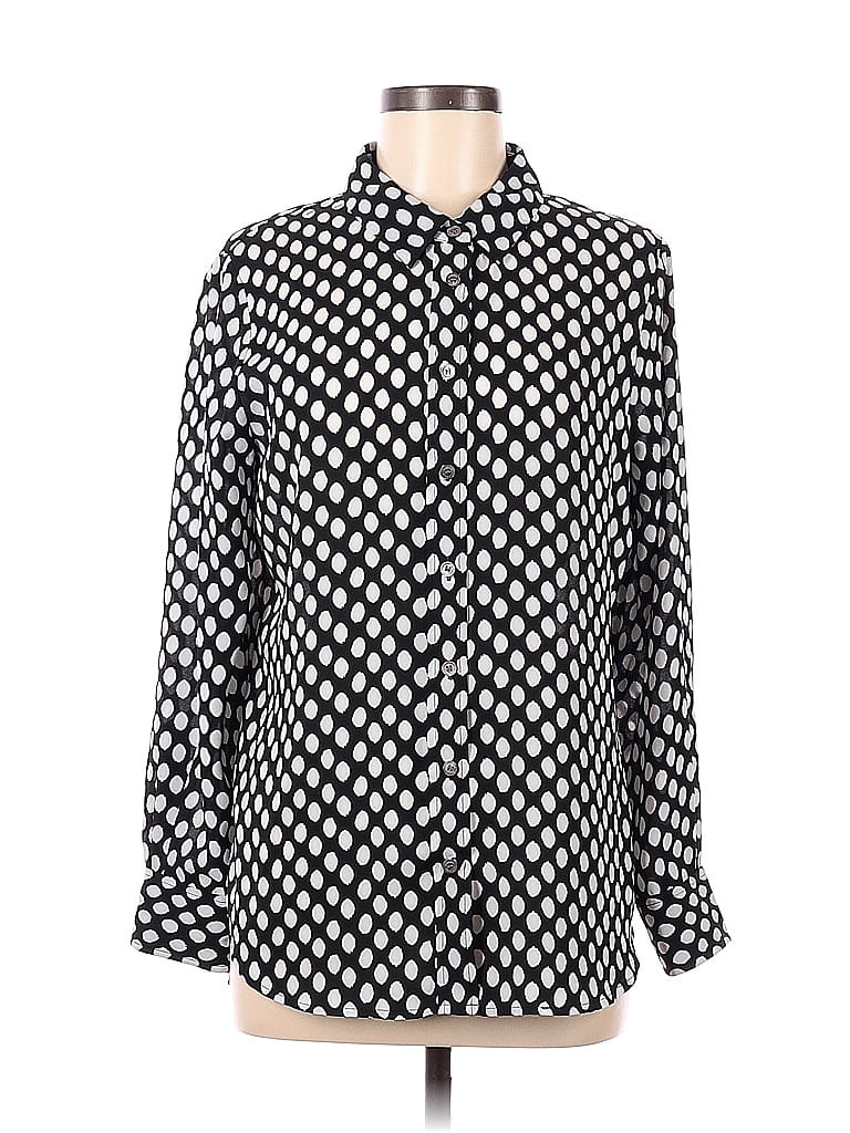 Vince Camuto 100% Polyester Polka Dots Black Long Sleeve Blouse Size M ...