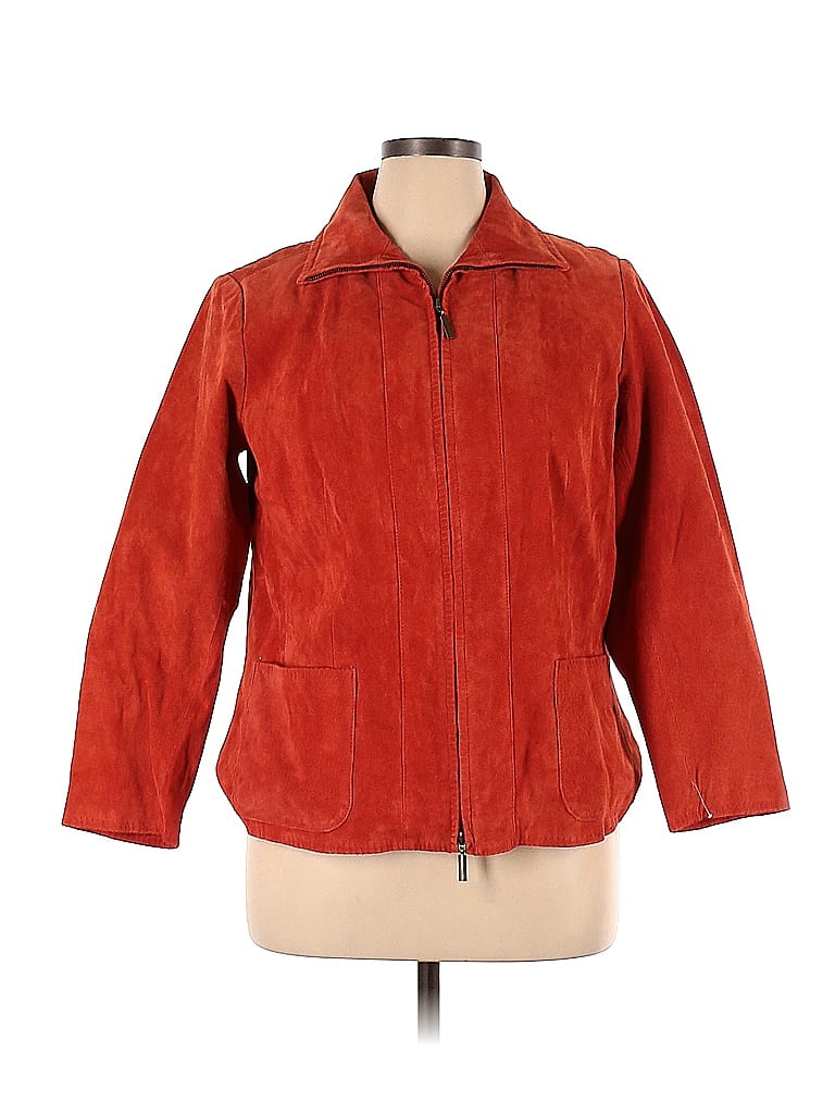 Jessica London 100% Leather Solid Orange Leather Jacket Size 14 - photo 1