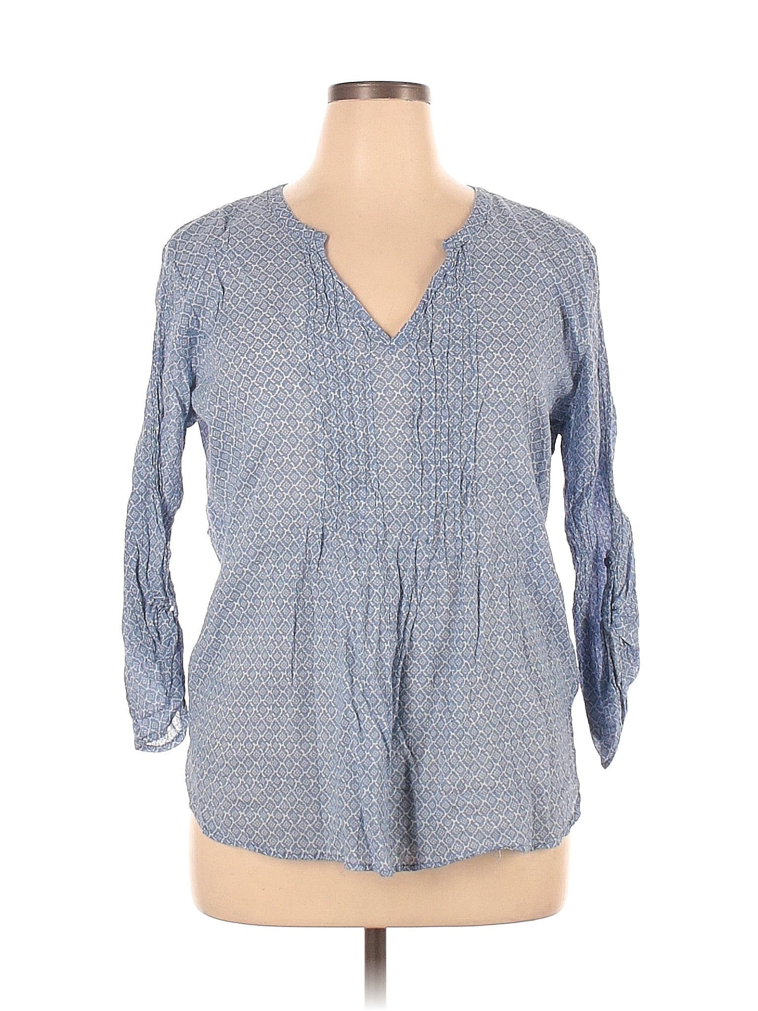 Hester & Orchard 100% Cotton Polka Dots Blue Long Sleeve Blouse Size XL ...