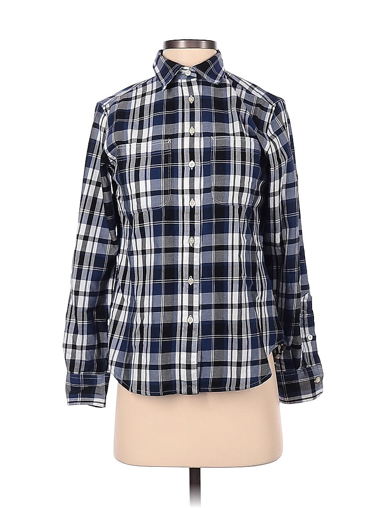 Lauren by Ralph Lauren Plaid Checkered-gingham Blue Long Sleeve Button-Down Shirt Size P - photo 1