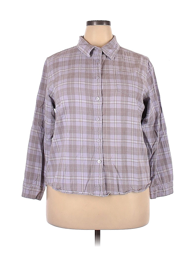 North Style 100% Cotton Plaid Purple Long Sleeve Button-Down Shirt Size ...