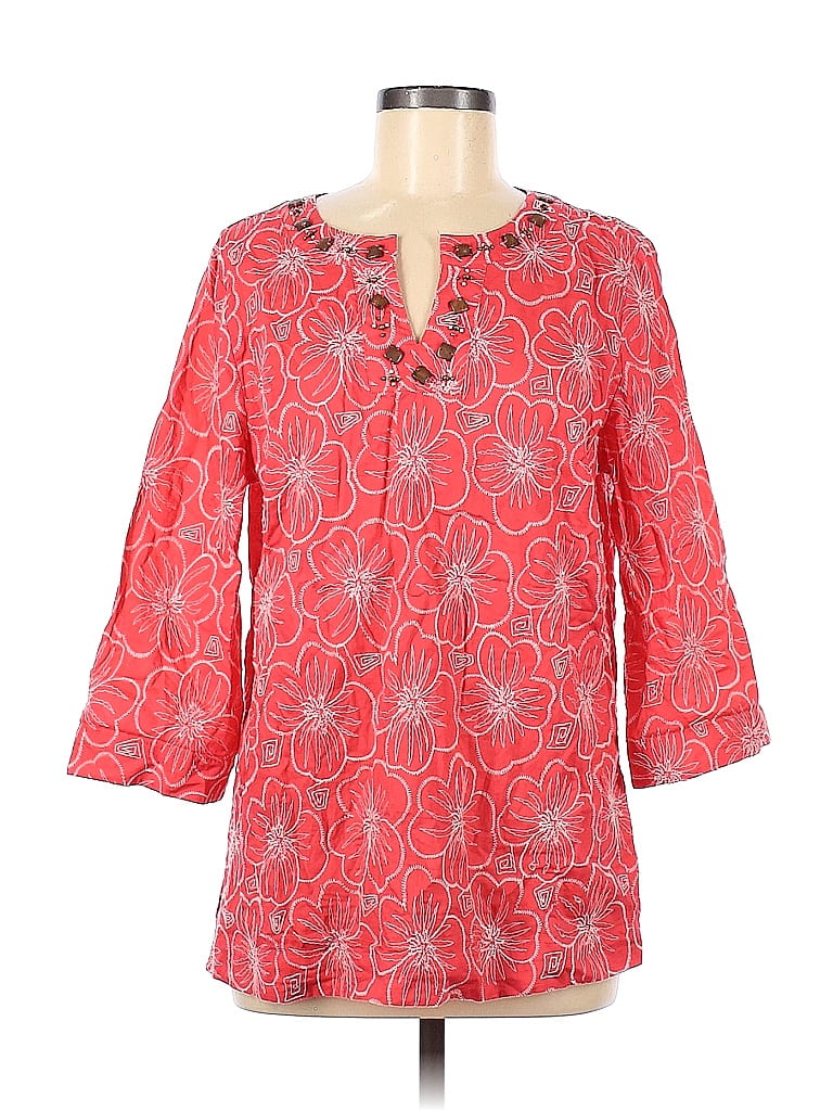 Koret 100% Cotton Red Pink 3/4 Sleeve Blouse Size M - photo 1