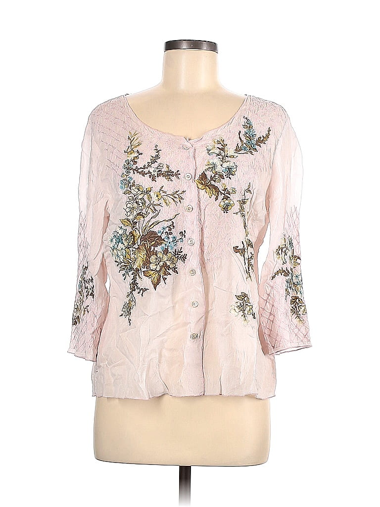 J.Jill 100% Rayon Floral Pink Long Sleeve Blouse Size M (Petite) - 80% ...