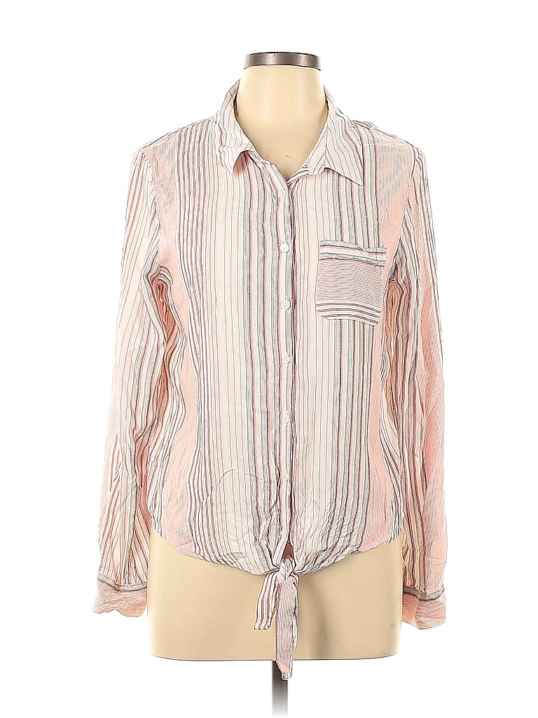 Ivanka Trump 100% Rayon Stripes Pink Long Sleeve Button-Down Shirt Size L - photo 1