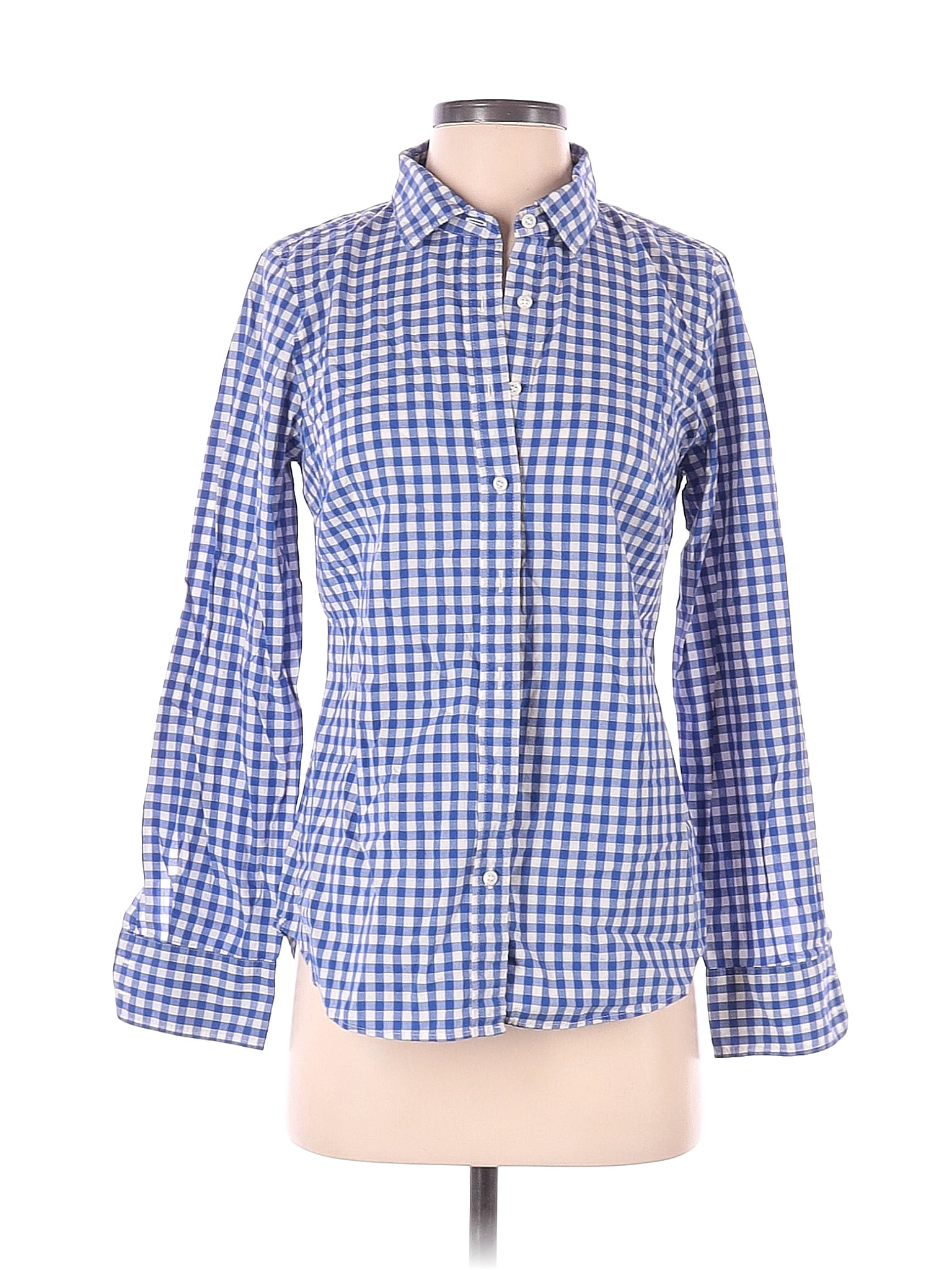 J.Crew 100% Cotton Checkered-gingham Blue Long Sleeve Button-Down Shirt ...