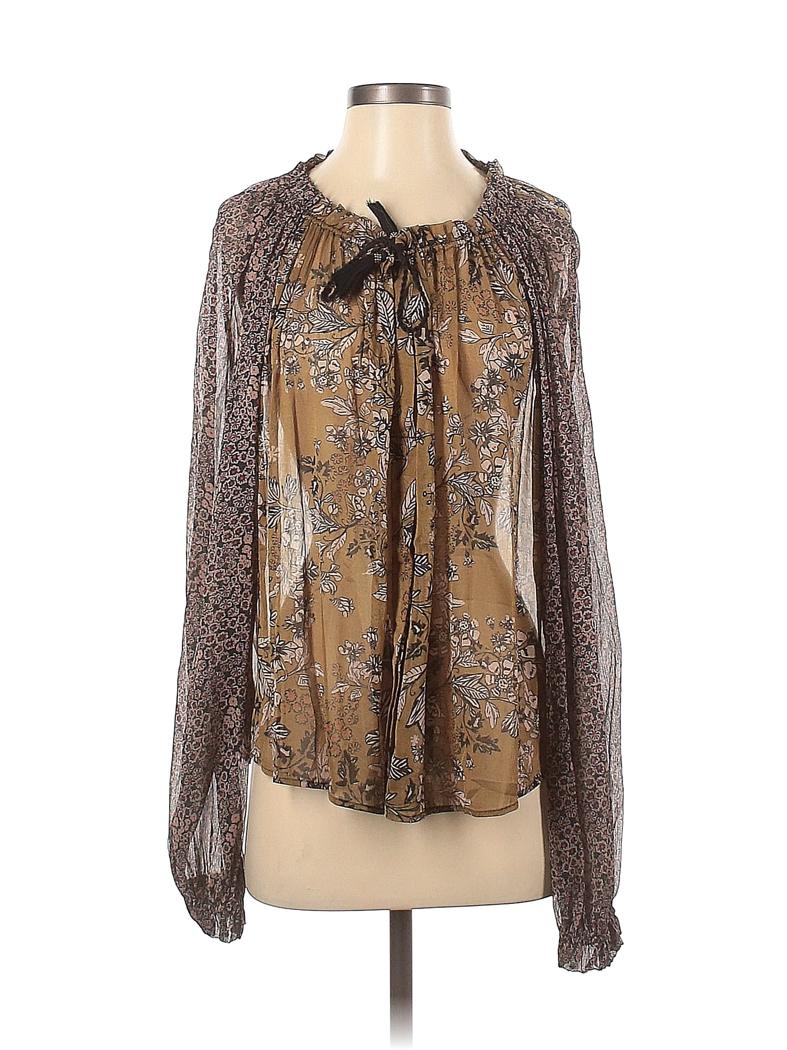 Free People 100 Nylon Brown Long Sleeve Blouse Size Xs 86 Off Thredup