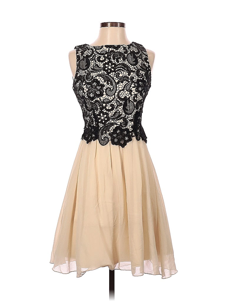 London Dress Company 100 Polyester Tan Ivory Cocktail Dress Size 4