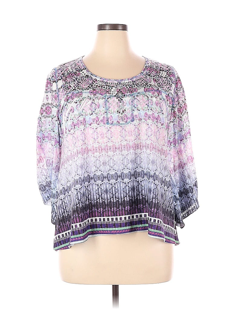 One World 100% Polyester Multi Color Purple Long Sleeve Top Size 1X (Plus) - photo 1