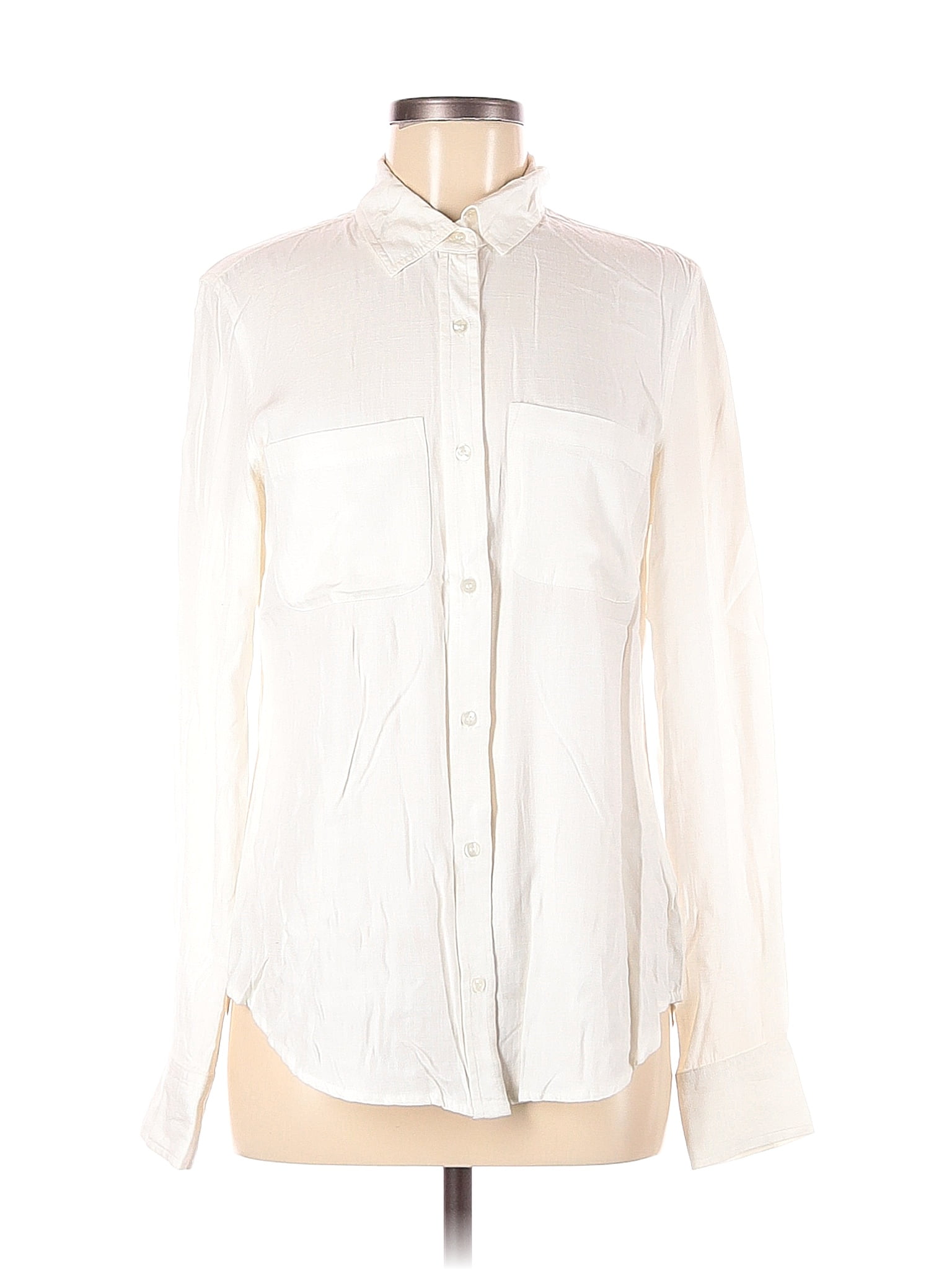 Peruvian Connection 100 Lyocell Solid White Long Sleeve Blouse Size M