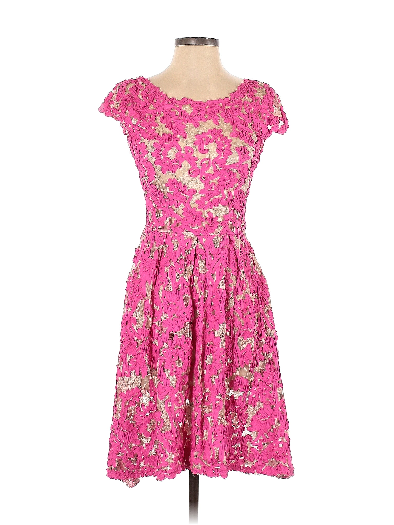 Yoana Baraschi 100% Nylon Floral Pink Cocktail Dress Size 4 (Petite ...