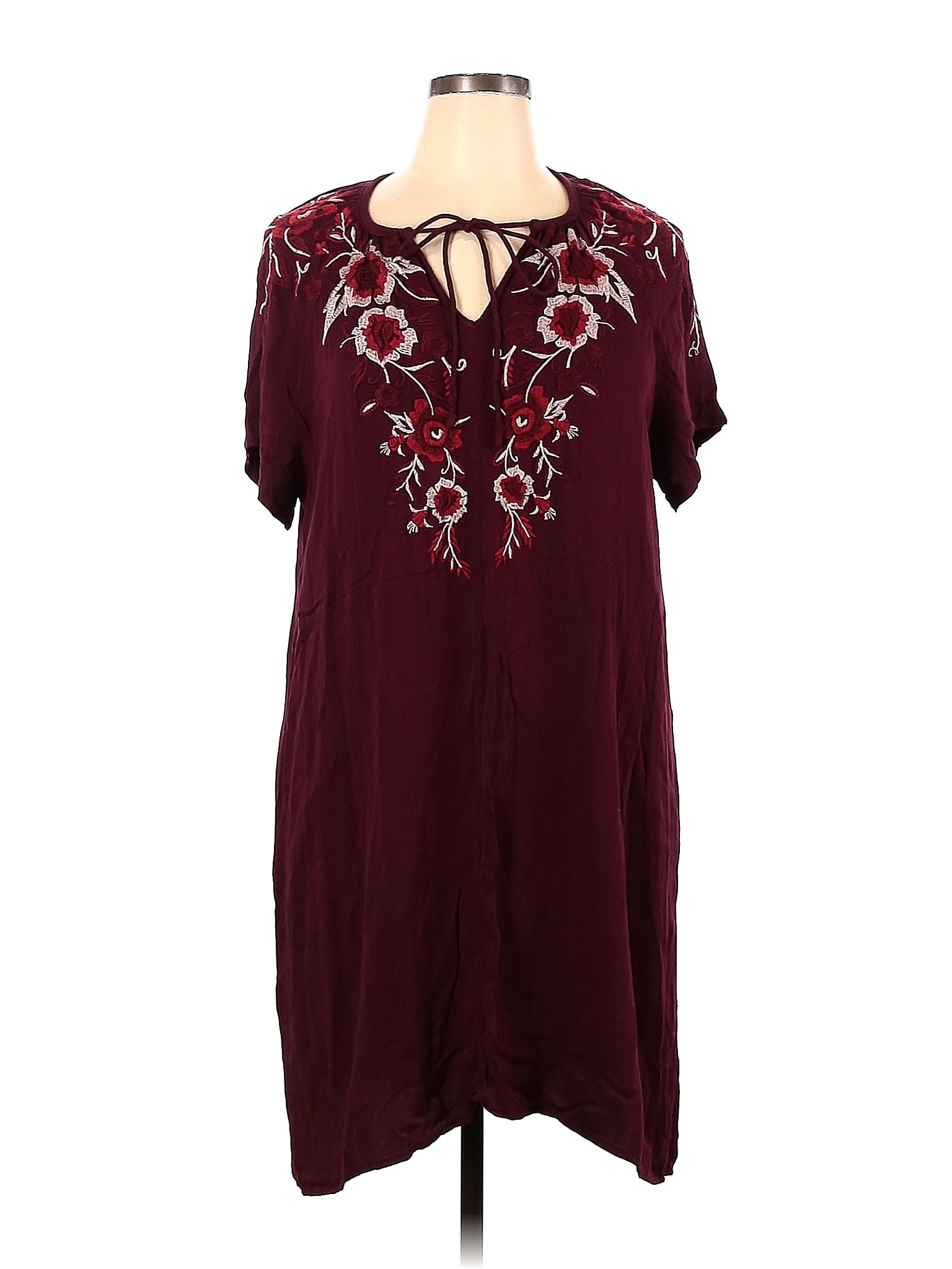 Johnny Was 100% Polyester Solid Maroon Burgundy Casual Dress Size XL ...