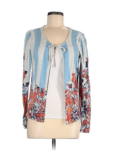 Simply Vera Vera Wang 100% Cotton Color Block Floral Gray Cardigan Size M -  57% off