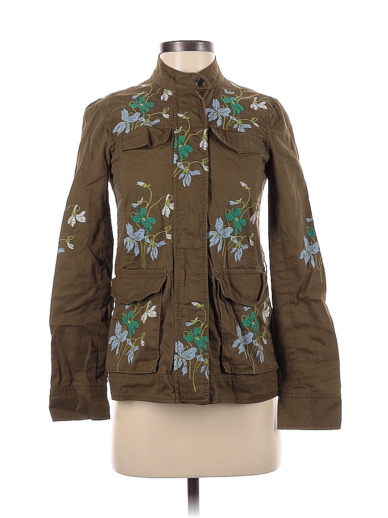 Ann Taylor 100% Cotton Floral Floral Motif Tropical Green Denim Jacket Size XXS - photo 1