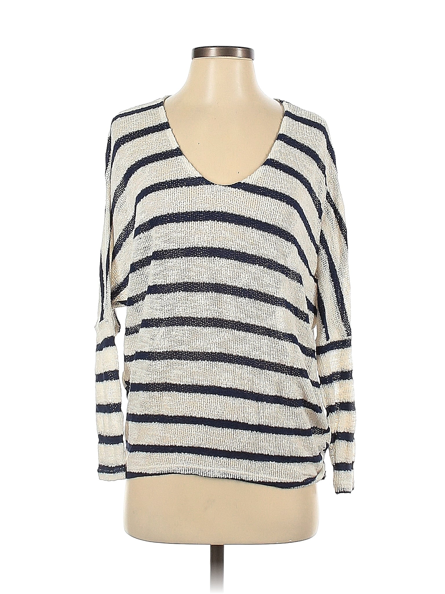 Enti Clothing Color Block Stripes White Blue Pullover Sweater Size