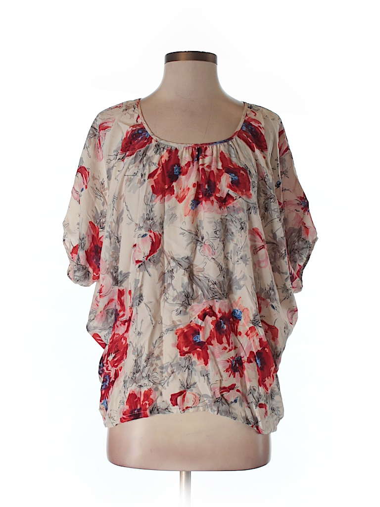CAbi 100% Silk Floral Tan 3/4 Sleeve Silk Top Size XS - 76% off | thredUP