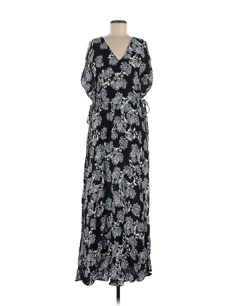 Thakoon Collective 100% Rayon Floral Multi Color Black Deep V Floral Maxi Size 6 - photo 1