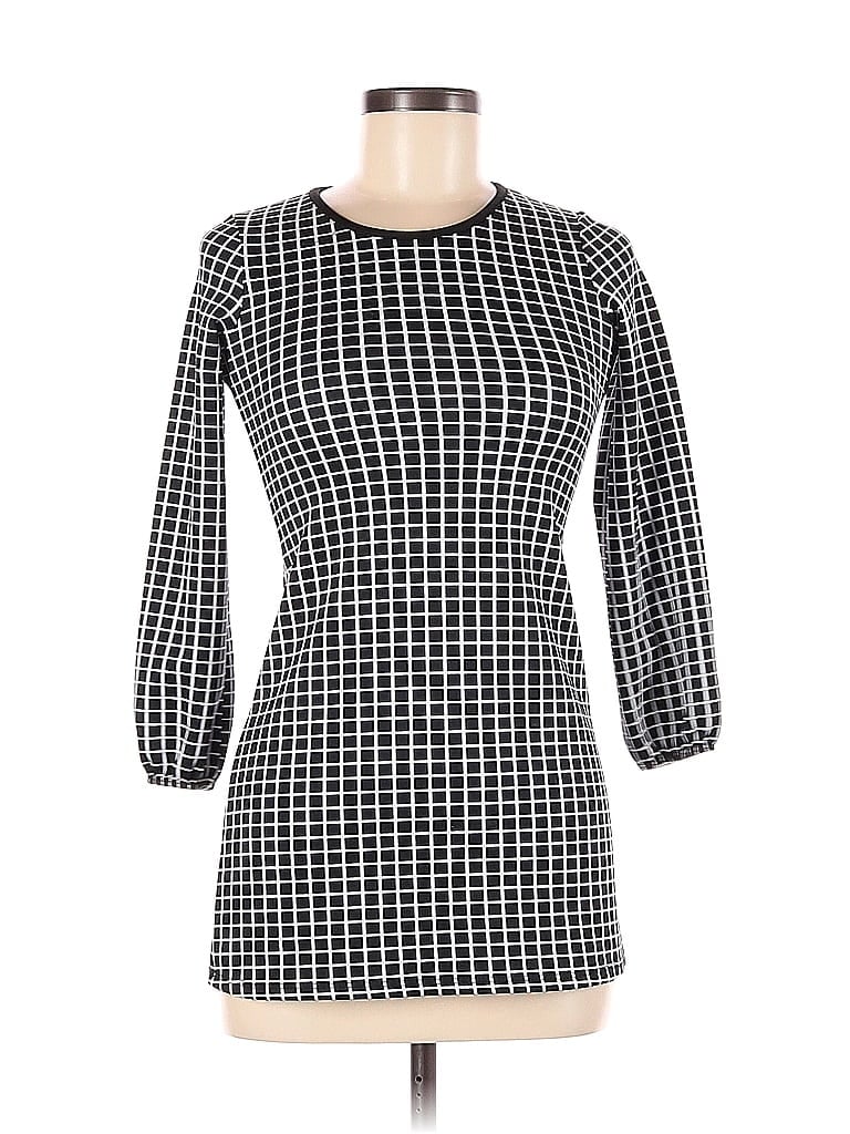 Aqua Checkered-gingham Houndstooth Argyle Grid Plaid Tweed Black Casual Dress Size M - photo 1
