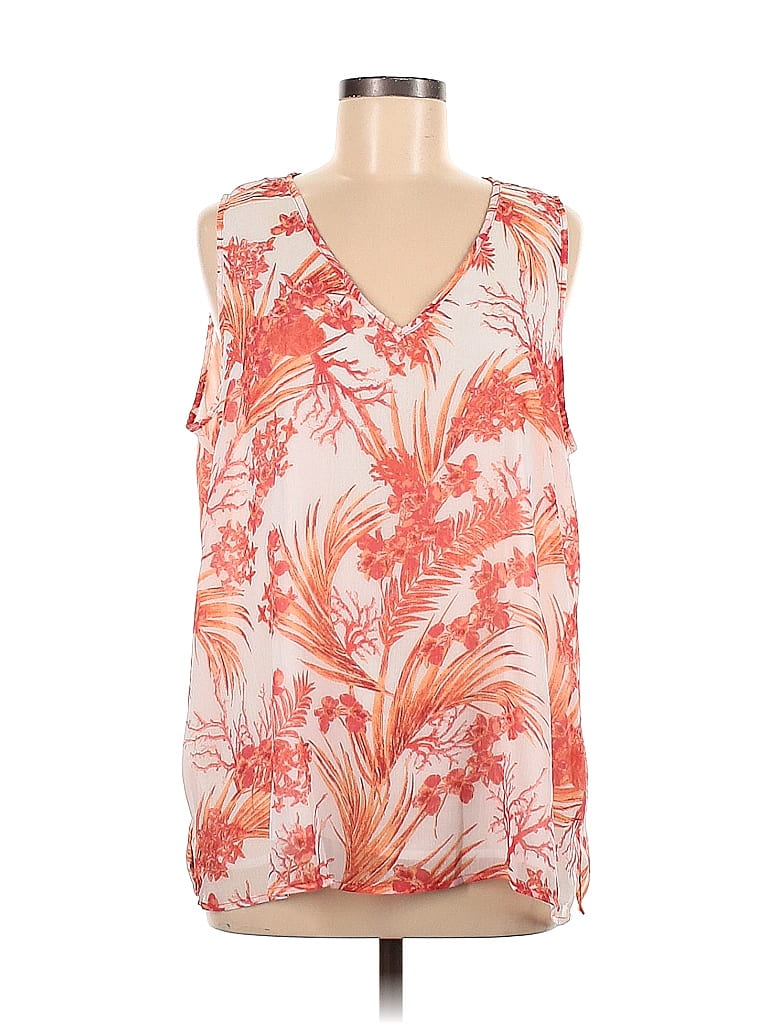 Belle By Kim Gravel 100% Polyester Tropical Pink Sleeveless Blouse Size L - photo 1