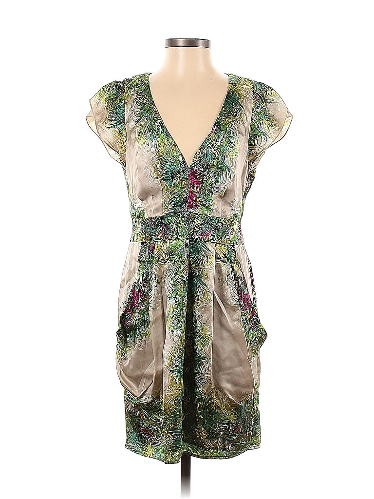 Nanette Lepore 100% Silk Multi Color Green Casual Dress Size 2 - photo 1