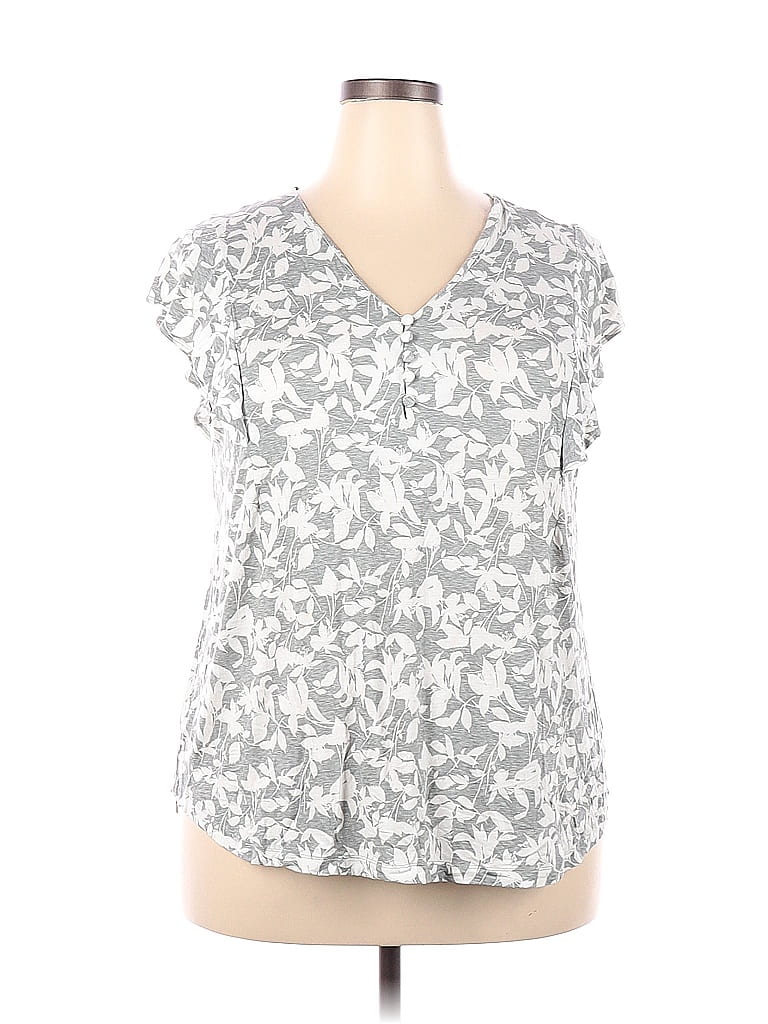 Liz Claiborne Floral Gray Short Sleeve Top Size 1X (Plus) - 28% off ...