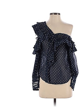 Self-Portrait Navy Plumetis Frilled Top (view 1)