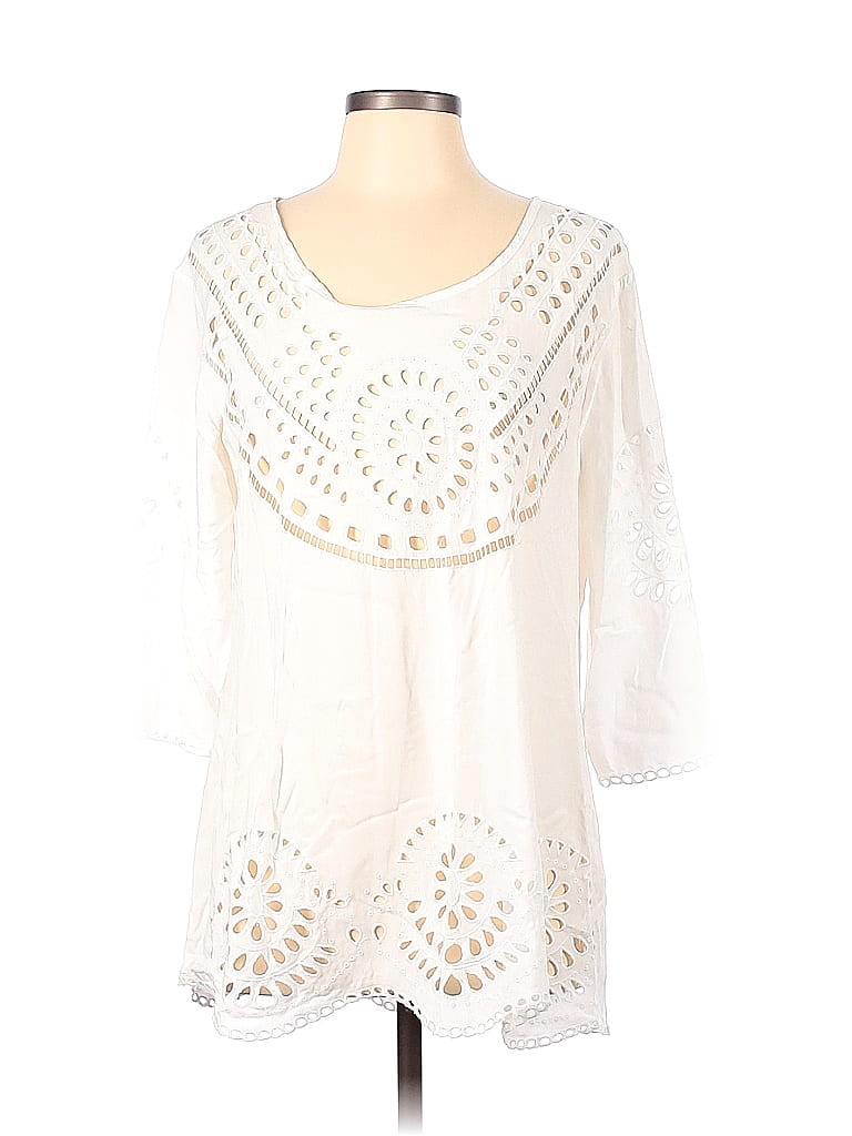 Solitaire Swim 100% Rayon White Long Sleeve Blouse Size L - 75% off ...