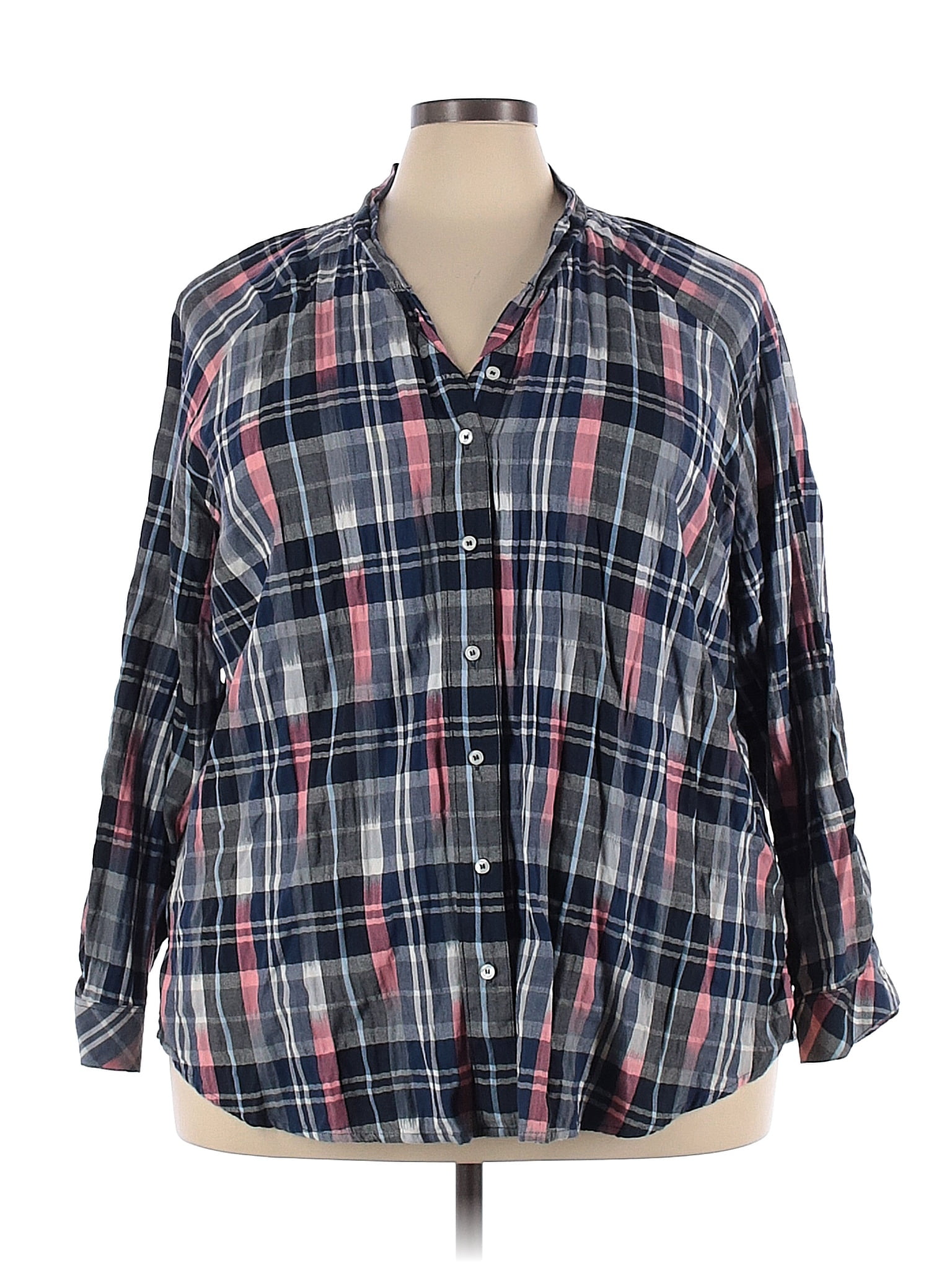 Lane Bryant Plaid Multi Color Blue Long Sleeve Button-Down Shirt Size ...