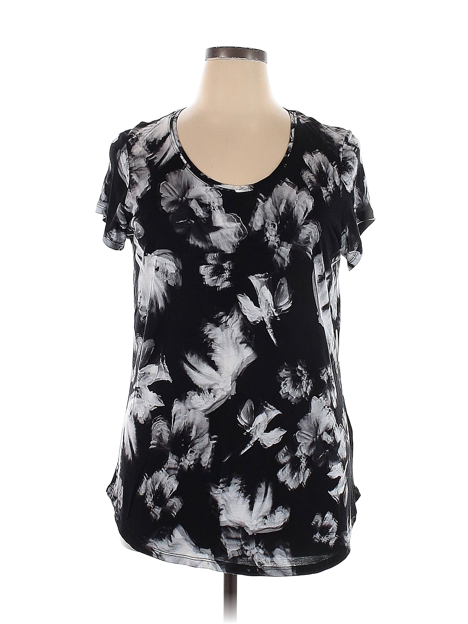 Simply Vera Vera Wang 100% Rayon Floral Black Sleeveless T-Shirt Size ...