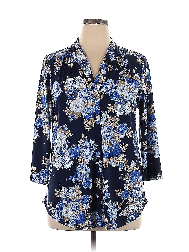 Charter Club Floral Blue Long Sleeve Blouse Size XL - 70% off | thredUP