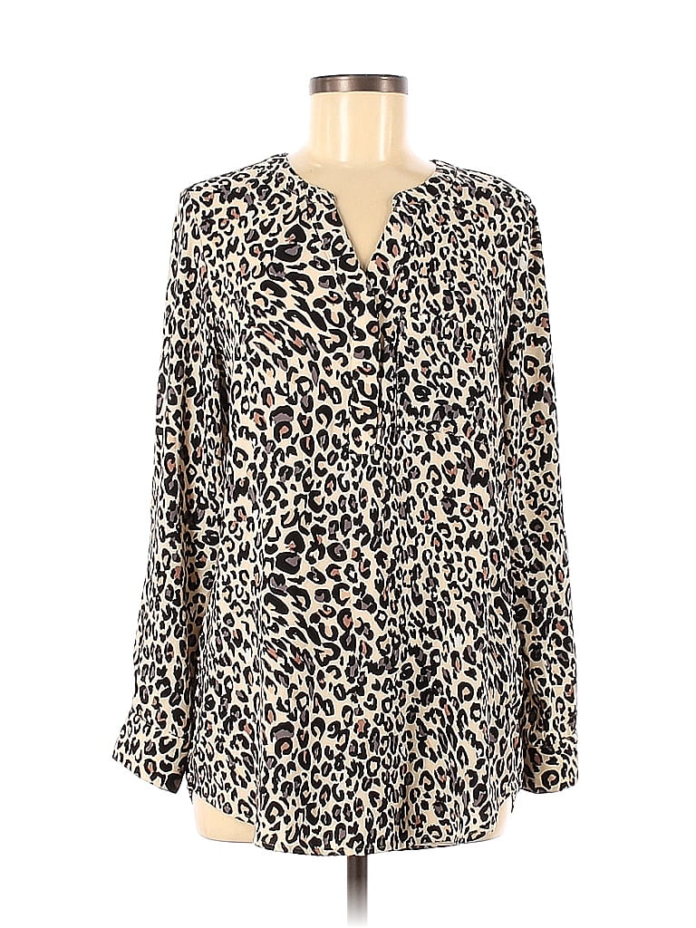 Apt. 9 100% Polyester Animal Print Leopard Print Ivory Tan Long Sleeve Blouse Size M - photo 1