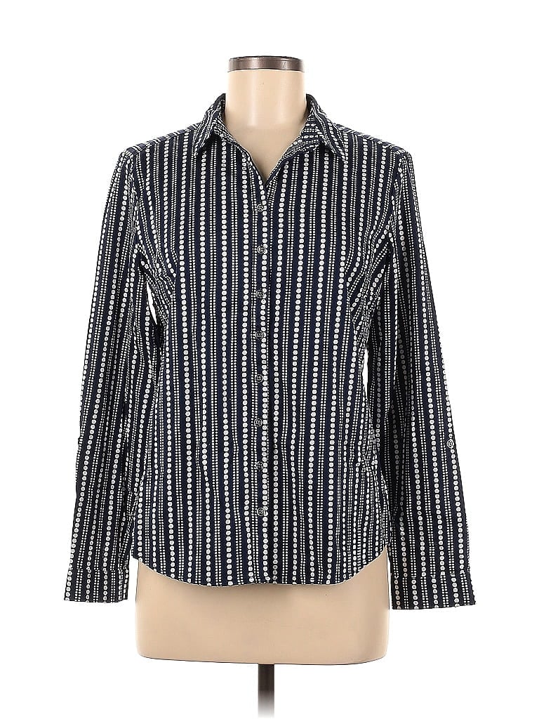 7th Avenue Design Studio New York & Company Houndstooth Tweed Blue Black Long Sleeve Button-Down Shirt Size M - photo 1