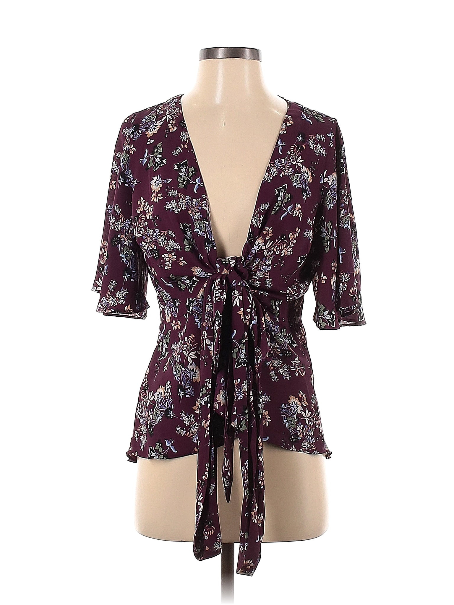 Top Ann Taylor Loft Taille M Rouge Floral - Style Bohème Peasant, Neuf Sans étiquettes, Manches Bouffantes