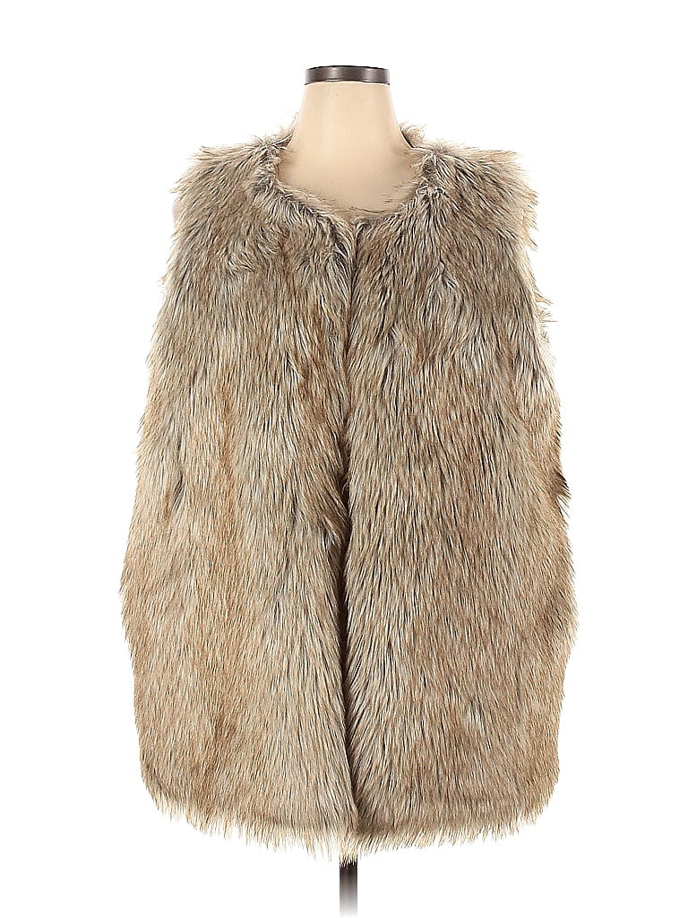 Rachel Zoe Solid Tan Faux Fur Vest Size 2X (Plus) - 71% off | thredUP