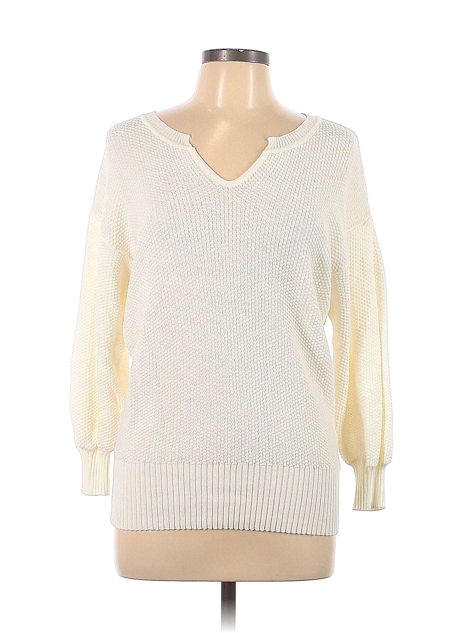 Ella Moss Color Block Solid Ivory White Pullover Sweater Size L - 82% ...