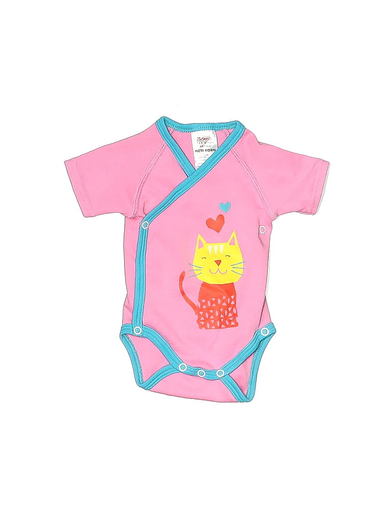 Zutano 100% Cotton Graphic Color Block Pink Short Sleeve Onesie Newborn - photo 1