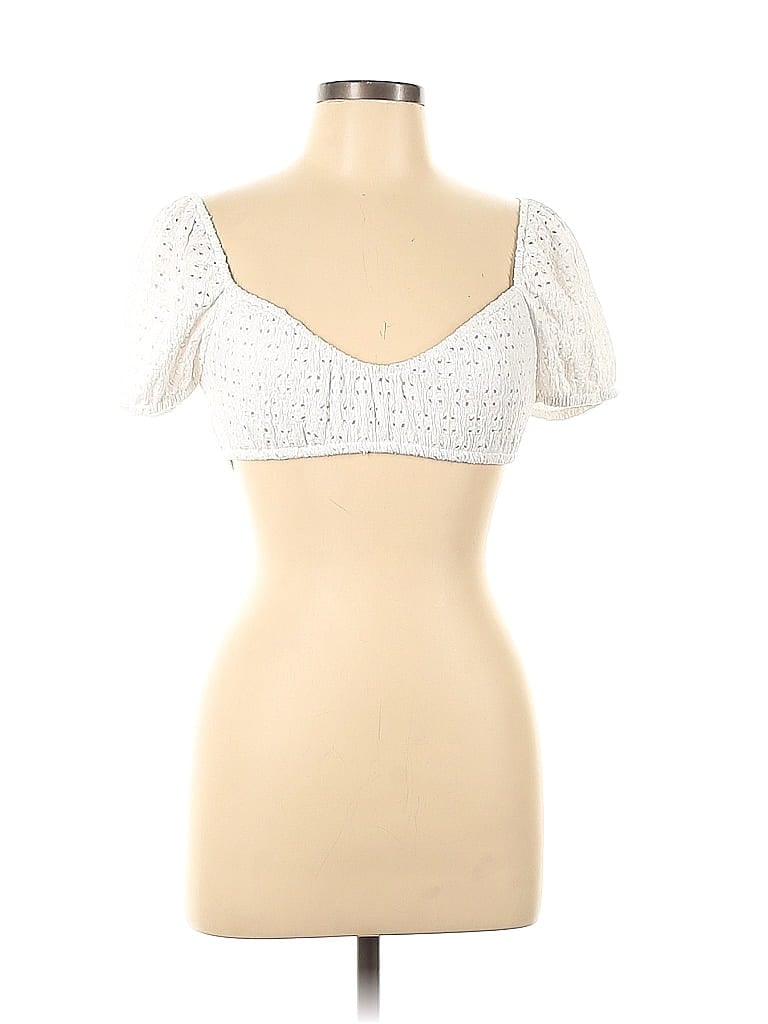 Pull&Bear 100% Polyester White Short Sleeve Blouse Size L - photo 1