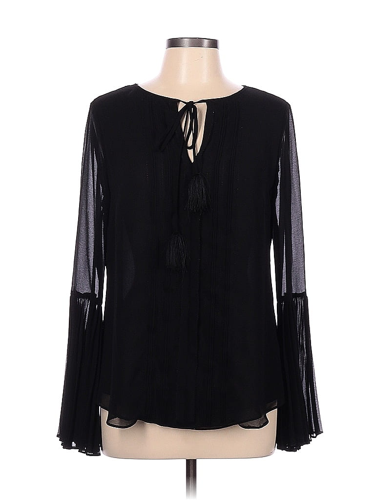 White House Black Market 100% Polyester Black Long Sleeve Blouse Size ...